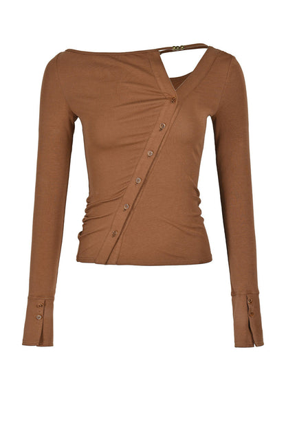 High-Elastic Diagonal Placket Long-Sleeve T-Shirt