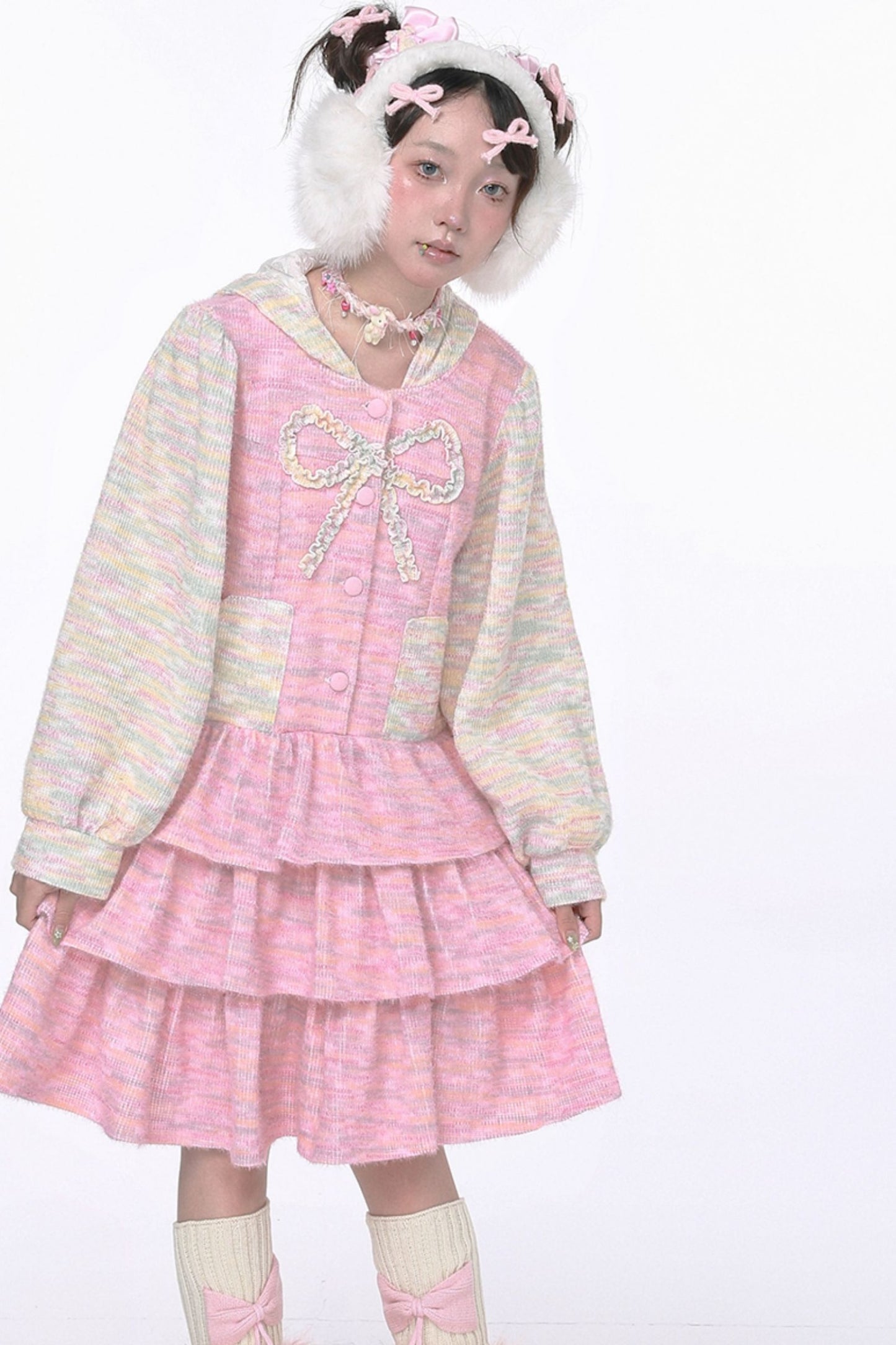 Pinkes Hasenohren-Stufenkleid