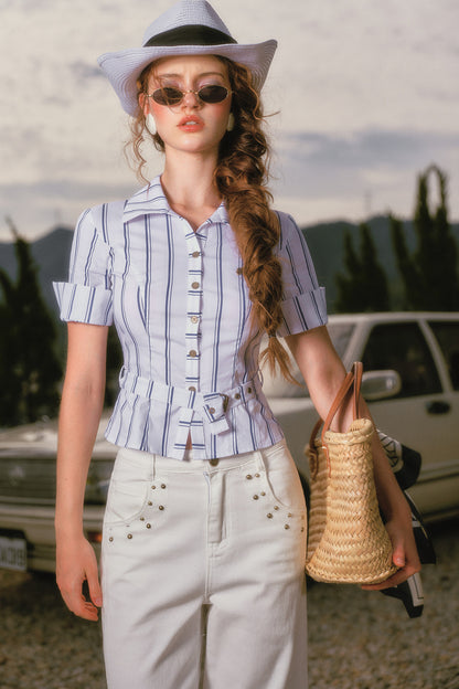 Striped Shirt and White Jeans Set-Up