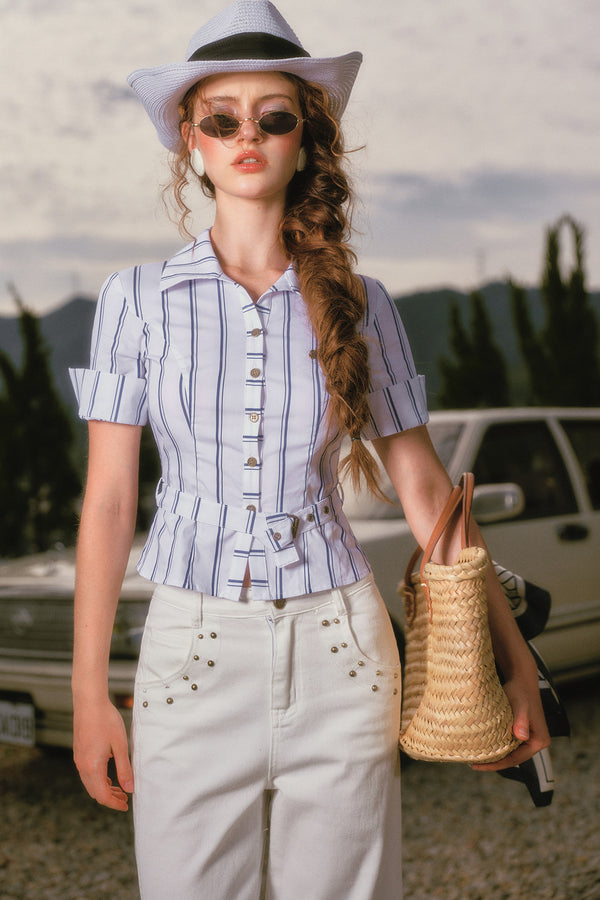 Striped Shirt and White Jeans Set-Up