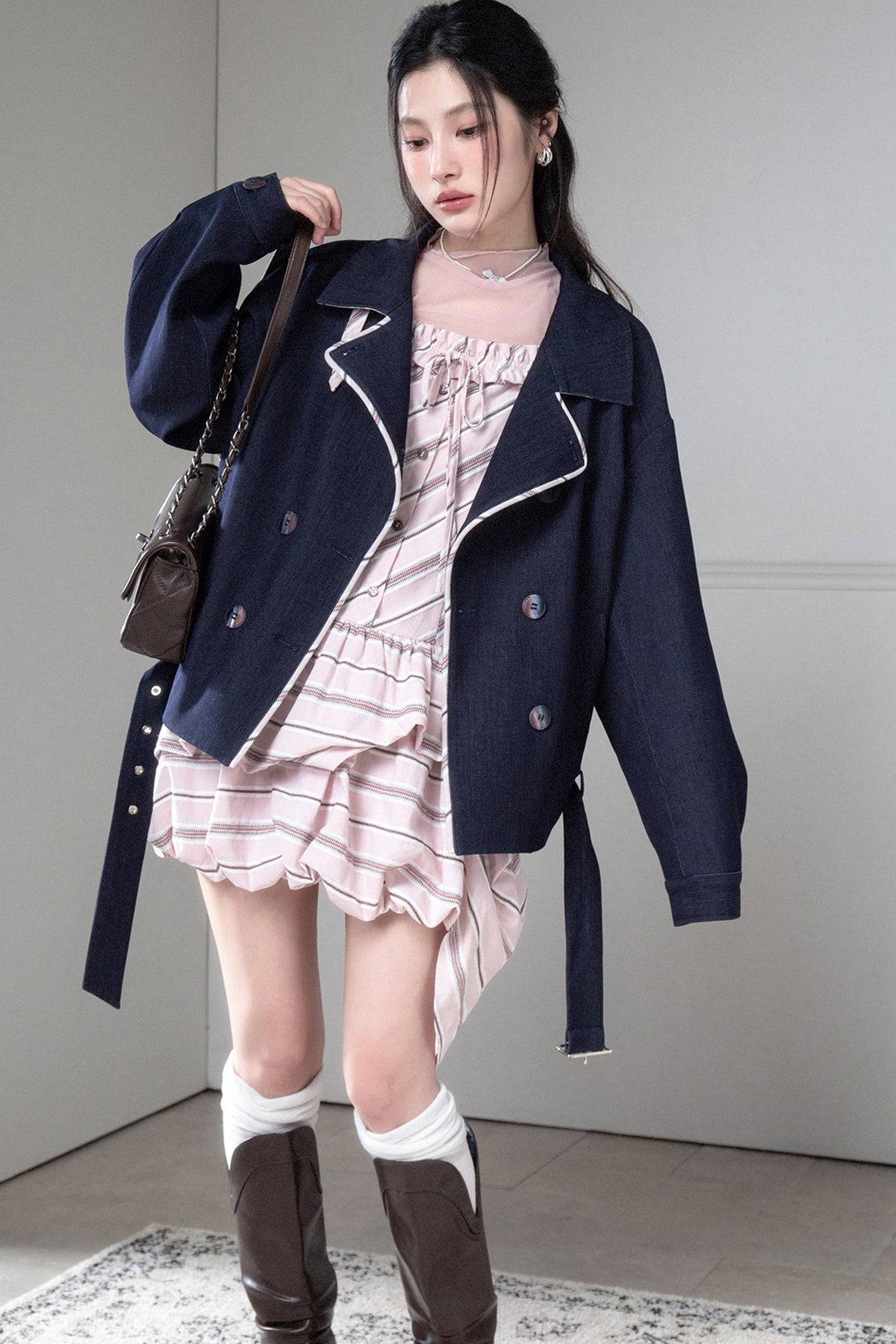 Striped Suspender Skirt and Base Layer Top Set