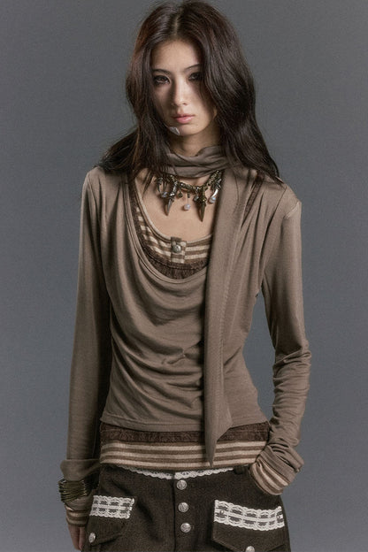 Langarmshirt im Lagenlook mit Spitzen-Patchwork und Streifen