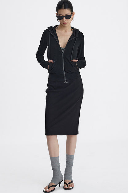 Lace Trim Knit Midi Skirt