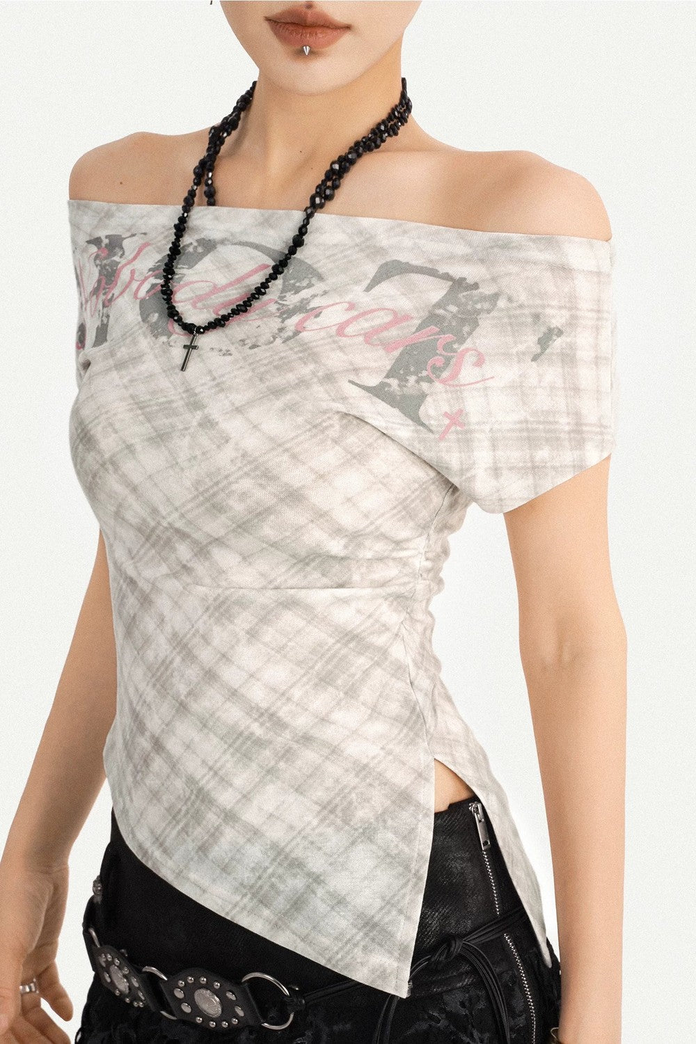Retro Plaid One-Shoulder Top