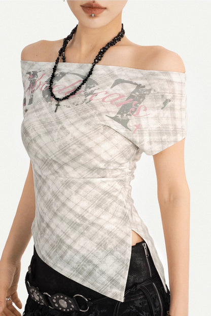 Retro Plaid One-Shoulder Top