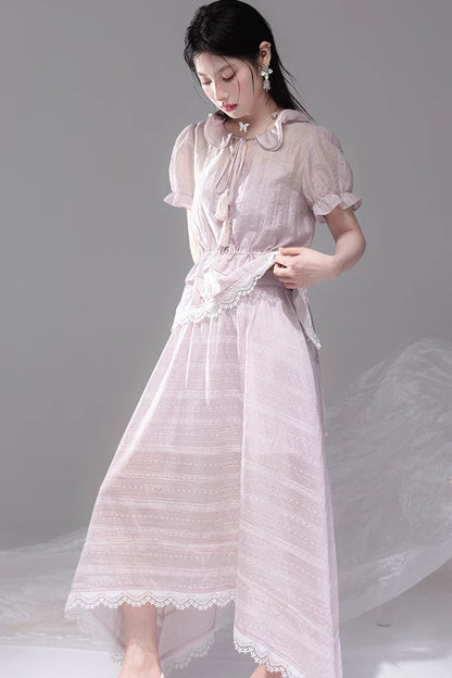 Romantic Sicily Lyocell Ruffle Collar Blouse Set-Up
