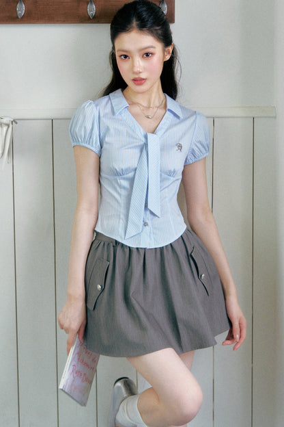 Striped Tie-Up Blouse Set-Up