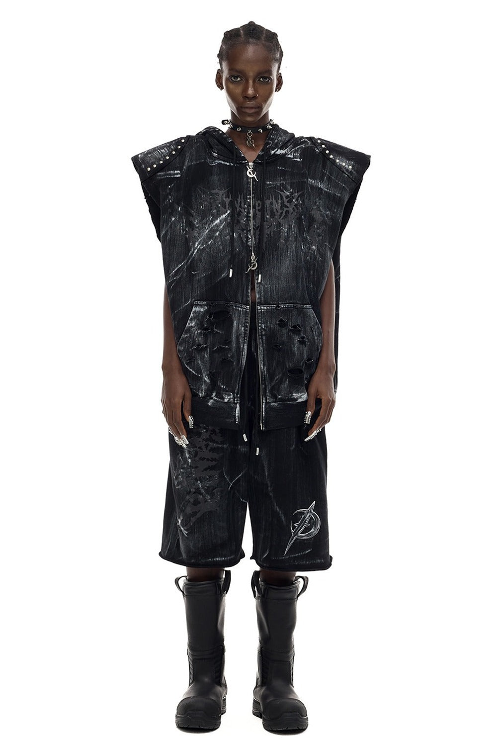 Cat Ear Studded Sleeveless Jacket Vest