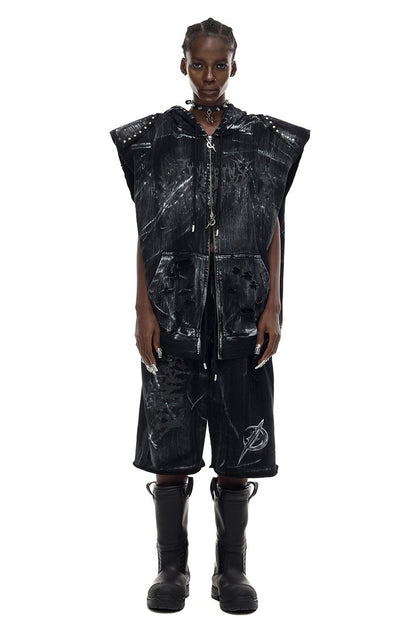 Cat Ear Studded Sleeveless Jacket Vest