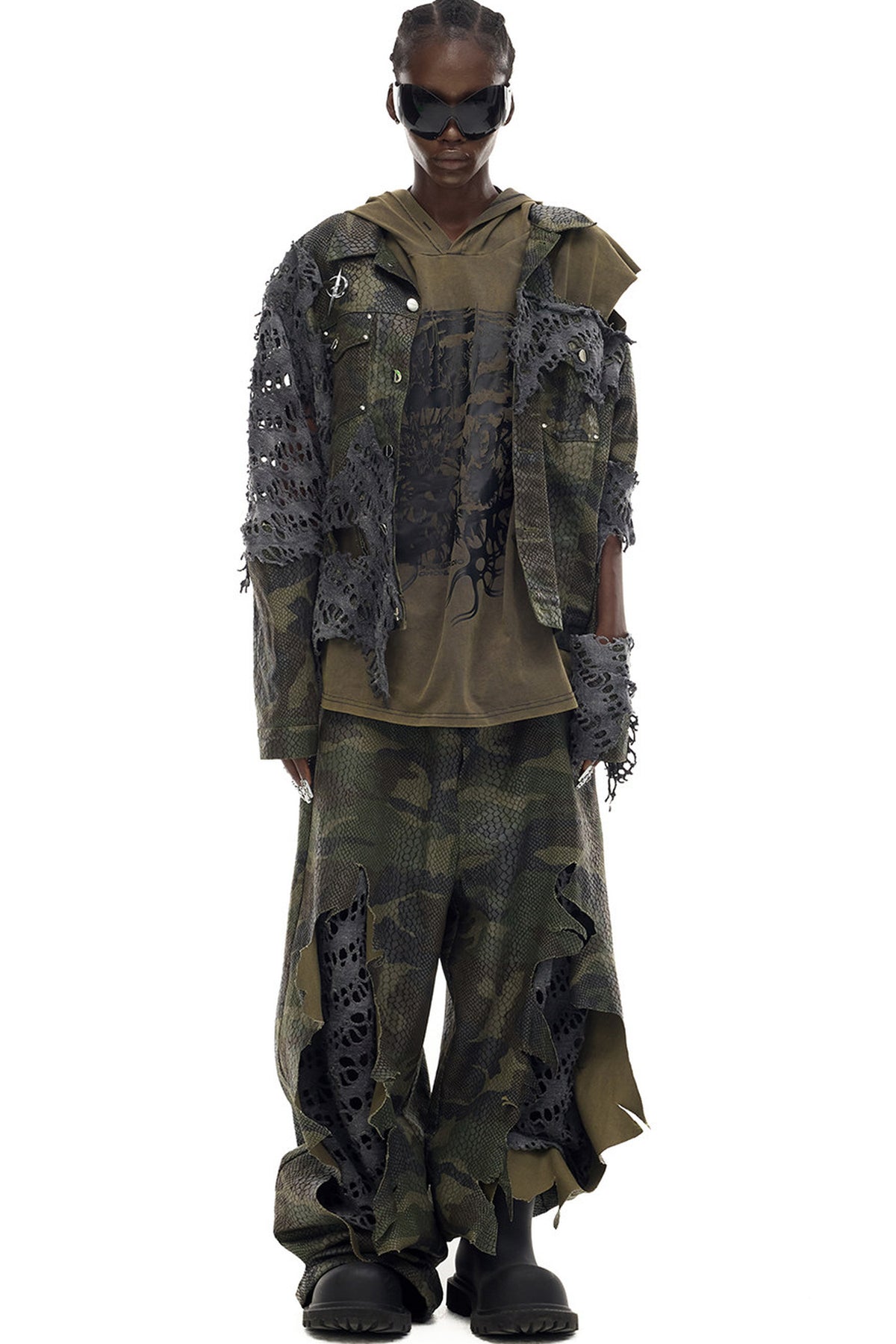 Distressed Camouflage Denim Jacket