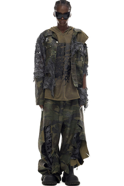 Distressed Camouflage Denim Jacket