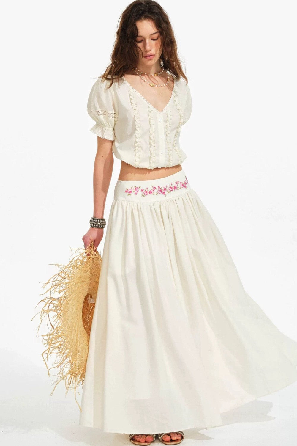 Rose Holiday Ramie Puff Sleeve Set-Up
