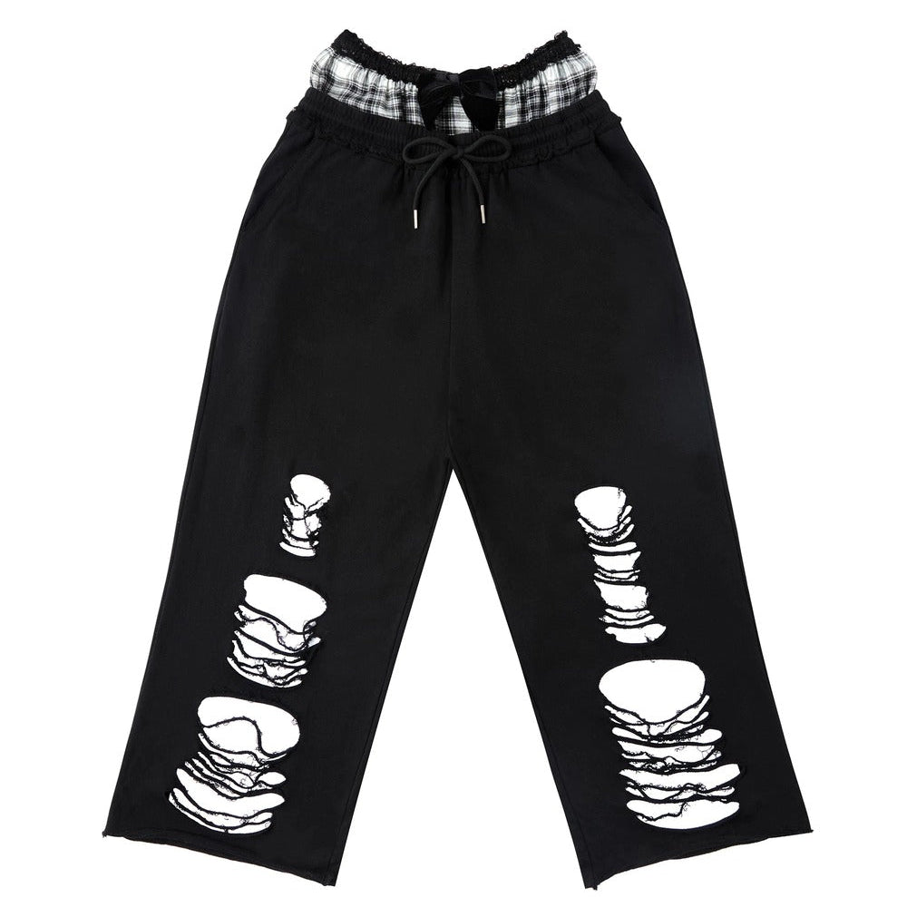 Velvet Bow Ripped Sweatpants