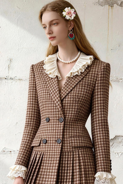 Plaid Ruffle Collar Pleated Dress