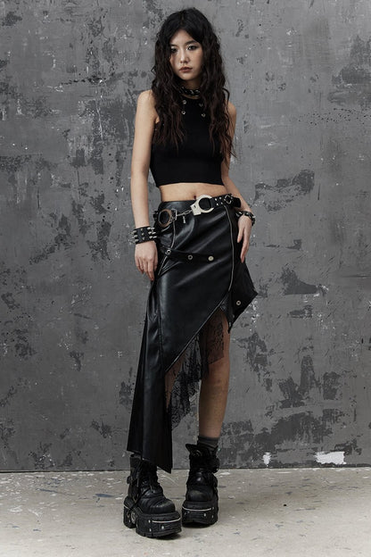 Asymmetrischer Patchworkrock aus Kunstleder