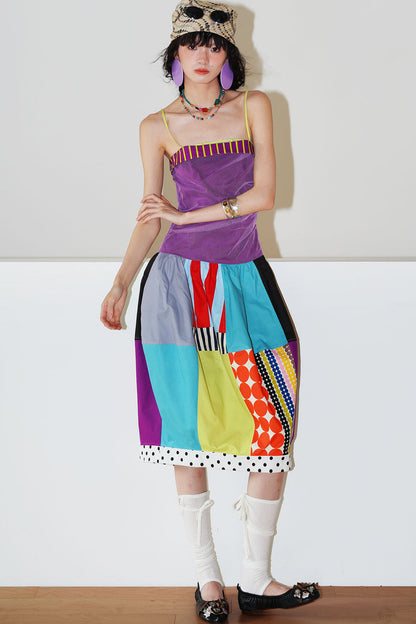 Patchwork Pleated Balloon Dress
