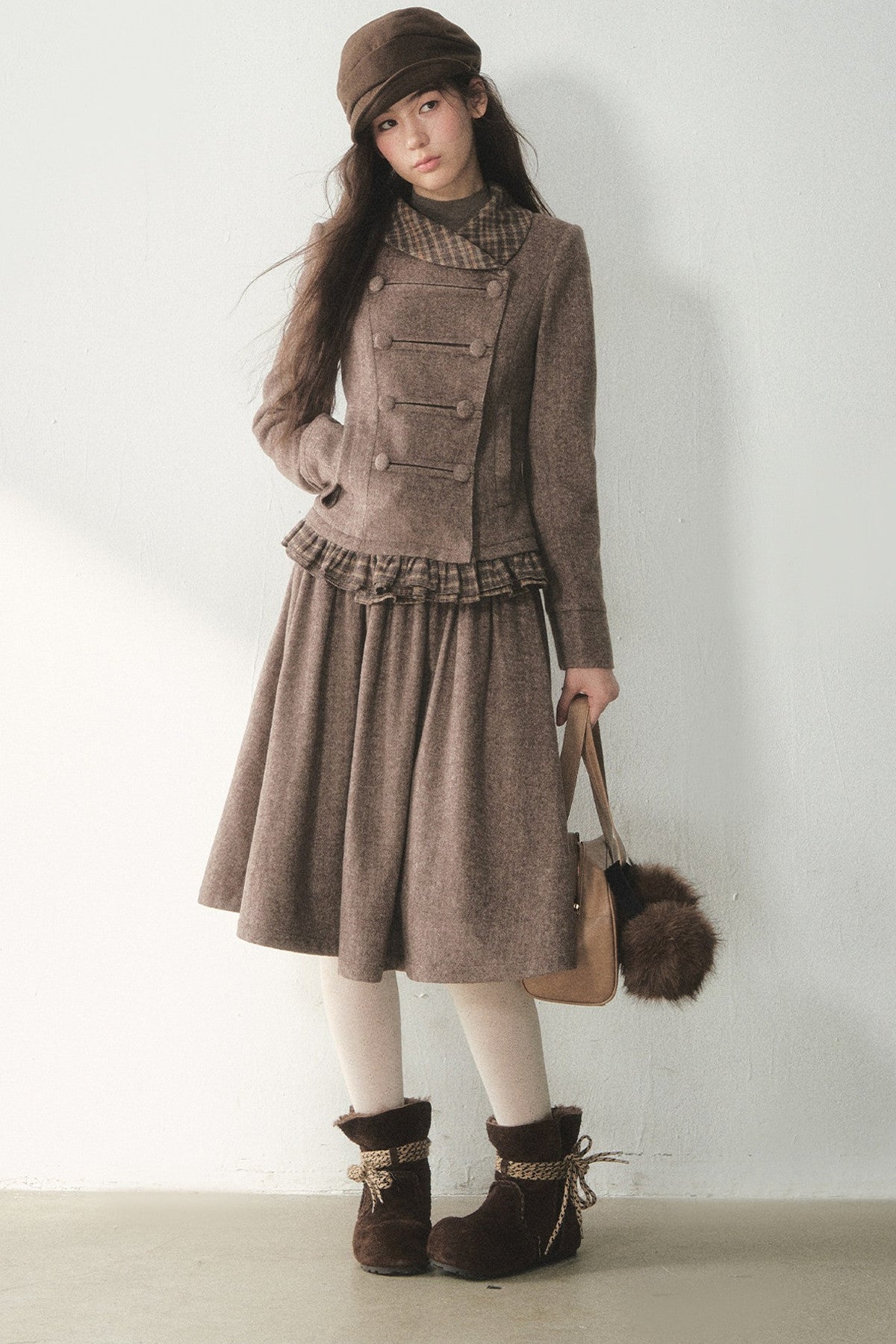 Preppy Double-Breasted Jacket and Skirt Set-Up
