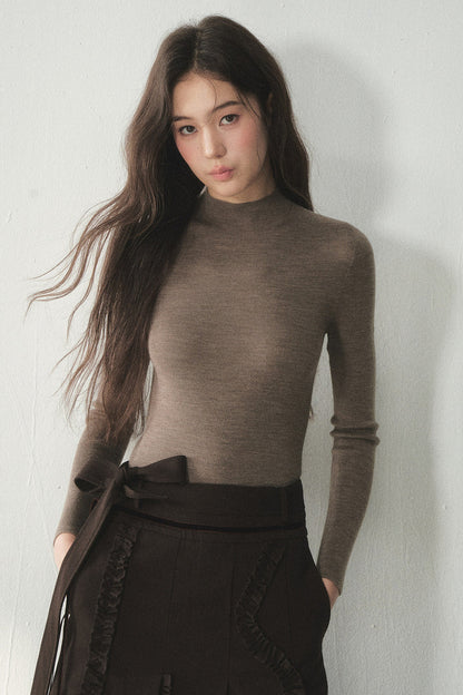 100% Wool Half-Turtleneck Knit Top