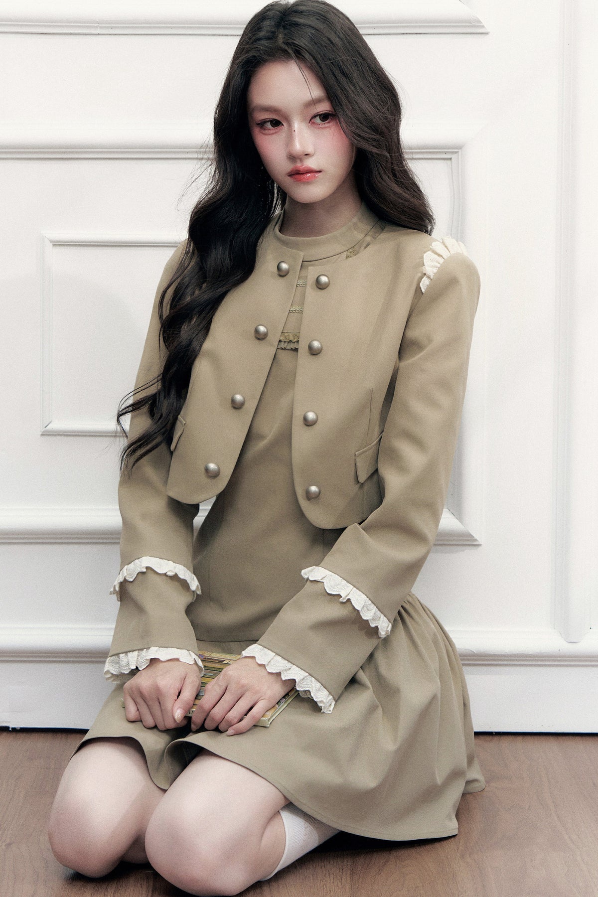 Double-Breasted Jacket and Dress Set-Up