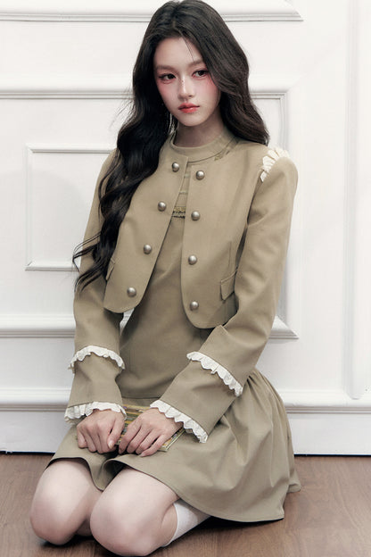 Double-Breasted Jacket and Dress Set-Up
