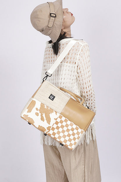 Y2K Leather Contrast Tote Bag