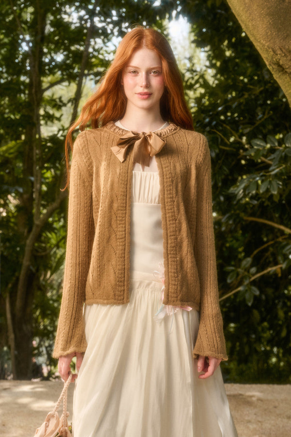 Soft Wool Ribbon Knit Cardigan