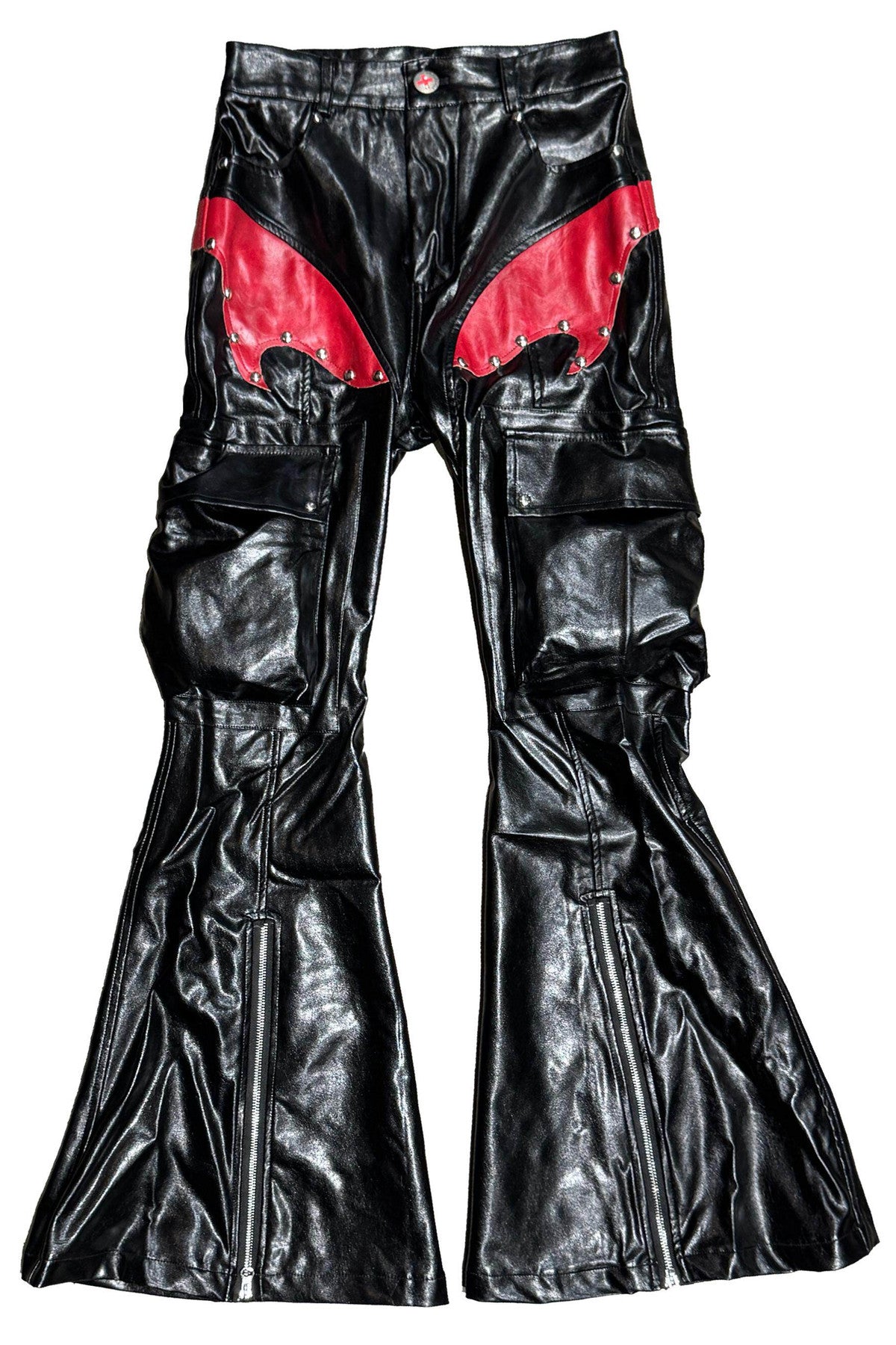 Rivet Flame PU Flare Pants