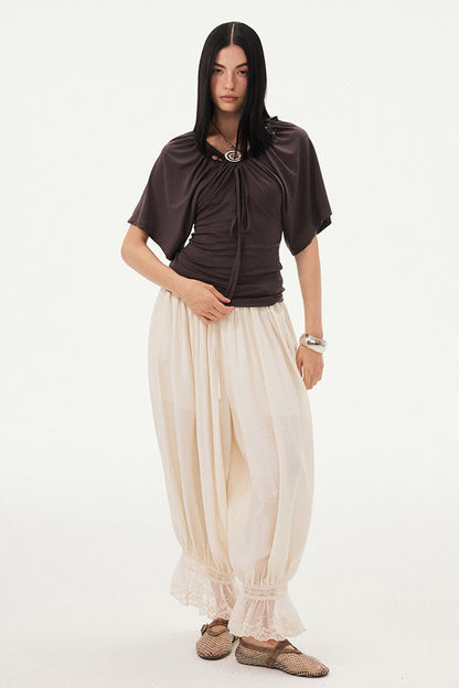 Beaded V Neck Batwing Blouse