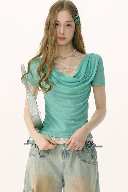 Mint Lace Flutter Top