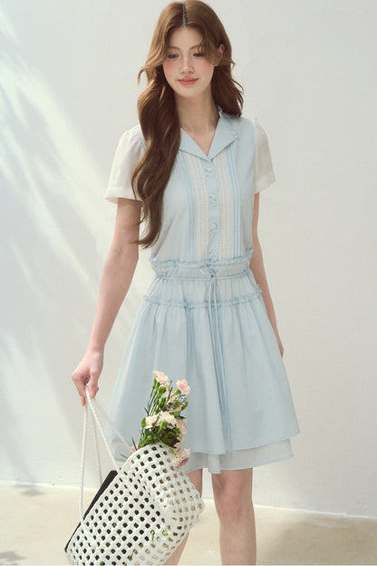 Sea Salt Blue Lyocell Layered Shirt Dress