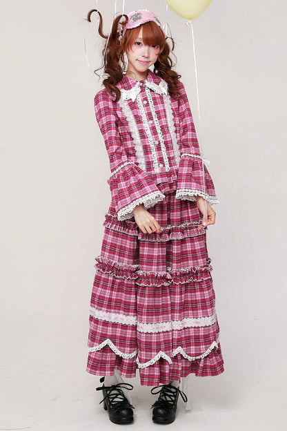 Pink Plaid Long-Sleeve Lolita Shirt
