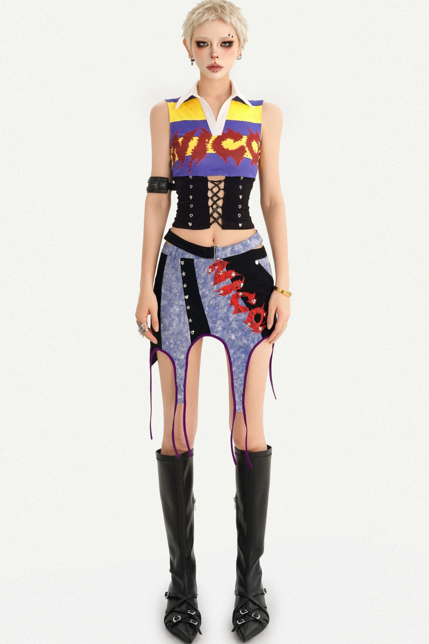 Asymmetrical Plaid Patchwork Skirt