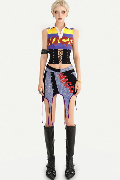 Asymmetrical Plaid Patchwork Skirt