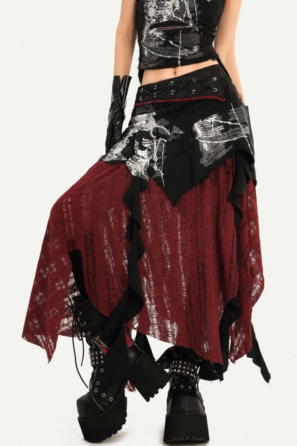 Dark A-Line Color-Block Skirt
