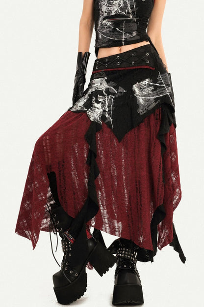 Dark A-Line Color-Block Skirt