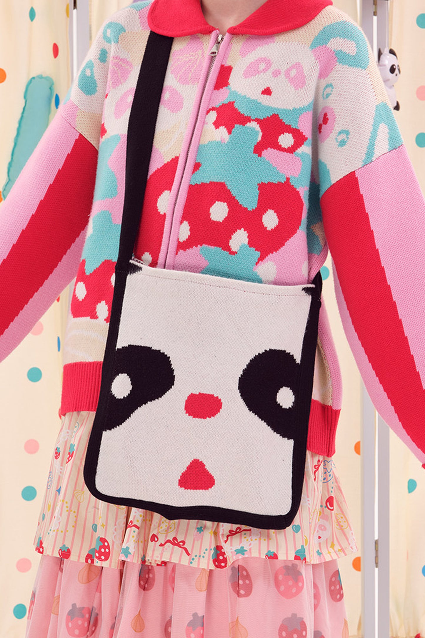 Double-Sided Knitted Panda Crossbody Bag