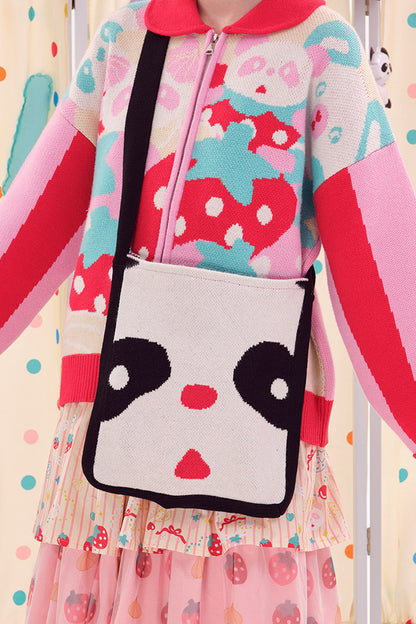 Double-Sided Knitted Panda Crossbody Bag