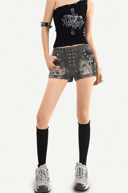 Punk Nieten-Jeansshorts