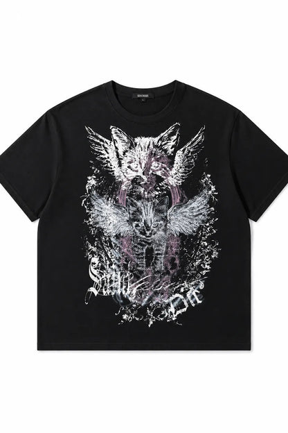 Angel Kitten Vintage Print Short Sleeve T-Shirt