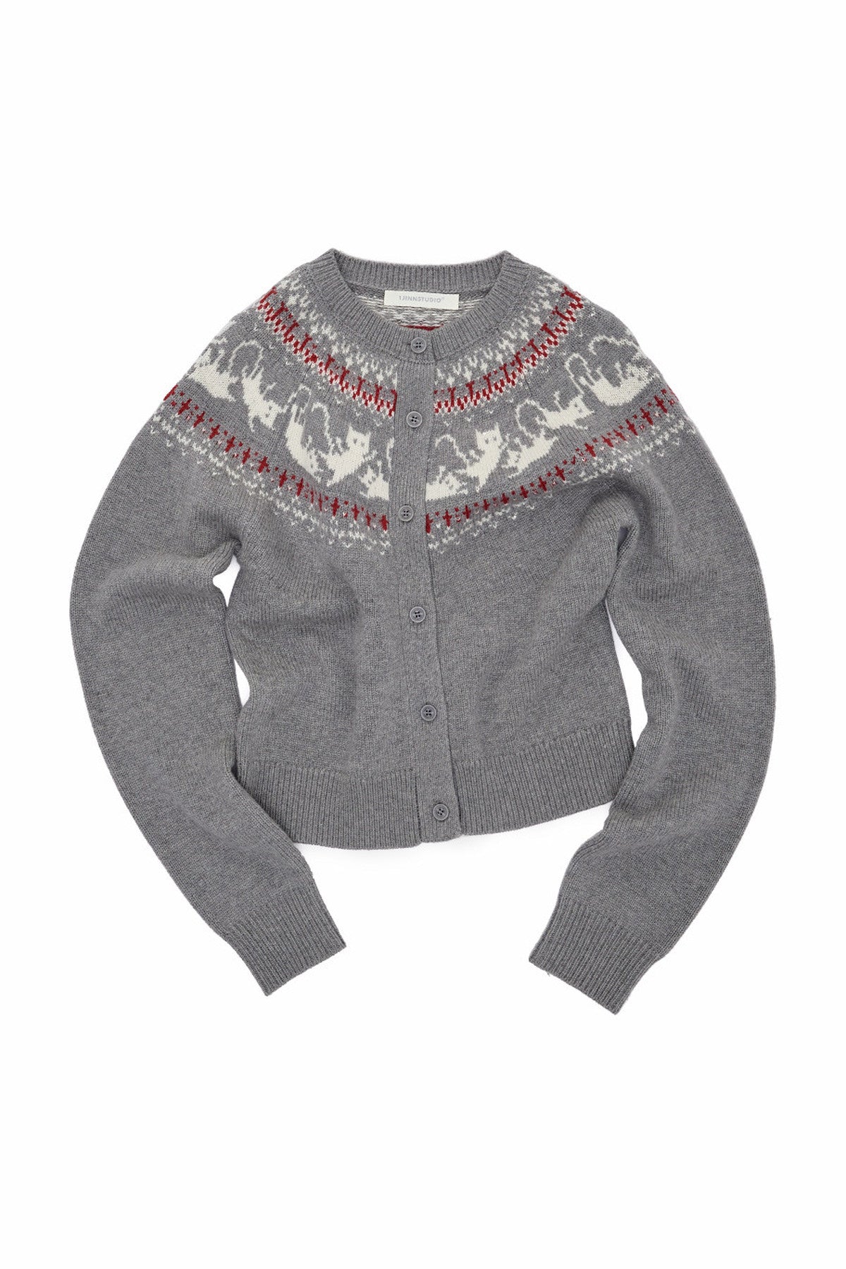 Cardigan jacquard con motivo a isole Fair Isle e gatti