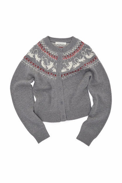 Cardigan jacquard con motivo a isole Fair Isle e gatti