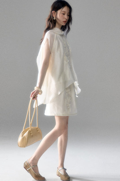 Tencel Acetate Bird Floral Top and Skirt Set-Up