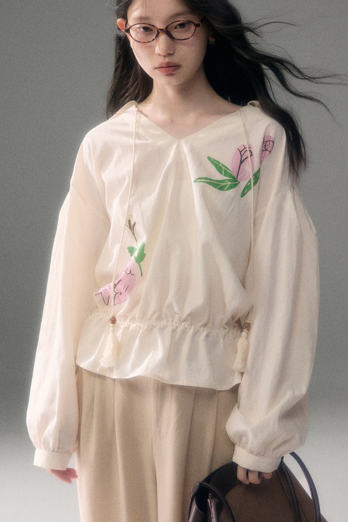Bird And Rose Print Tencel Cotton Top