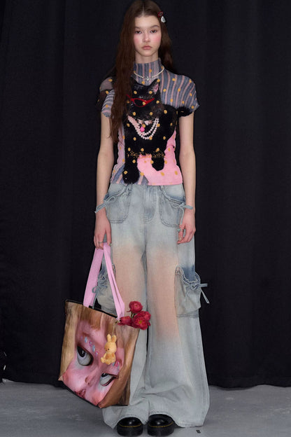 Polka Dot Pleated T-Shirt