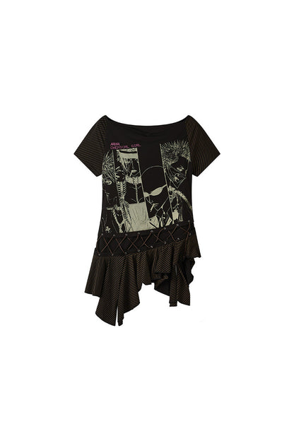 Irregular Shoulder Ruffled Top