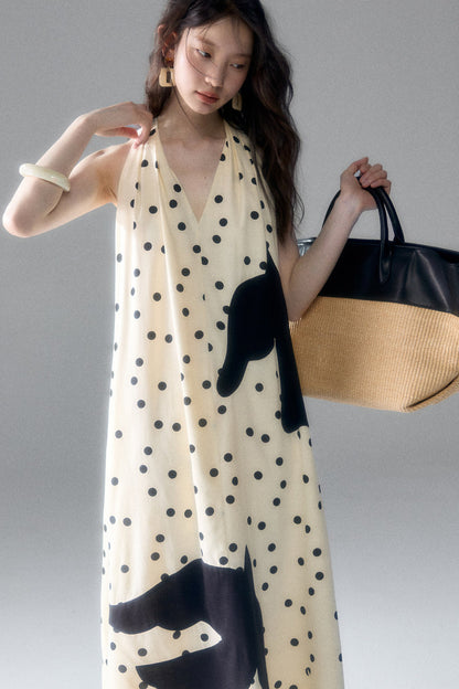 Polka Dot Bird Halter Dress