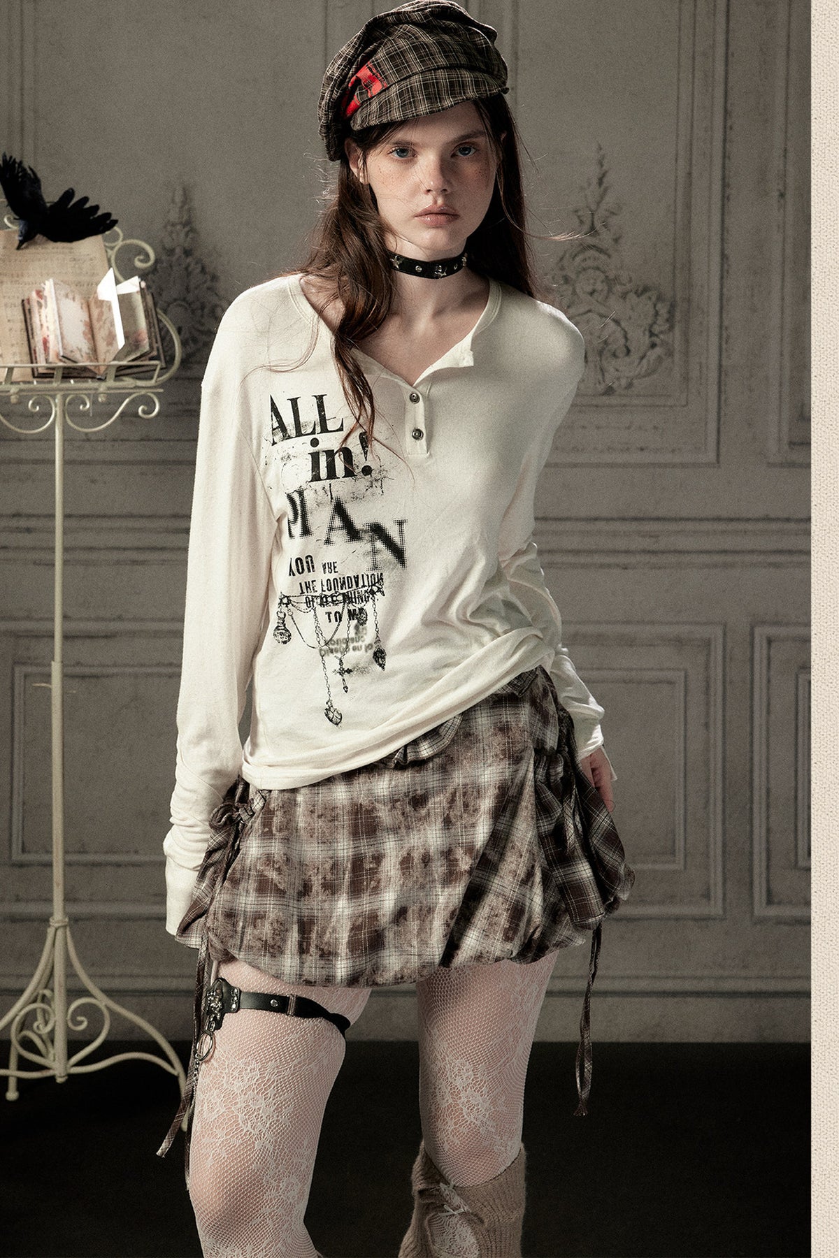 High-Waisted Coffee Plaid Ruffle Tie Skirt