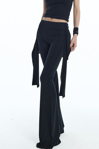 Black Mesh Halter Top And Flared Yoga Pants Set-Up
