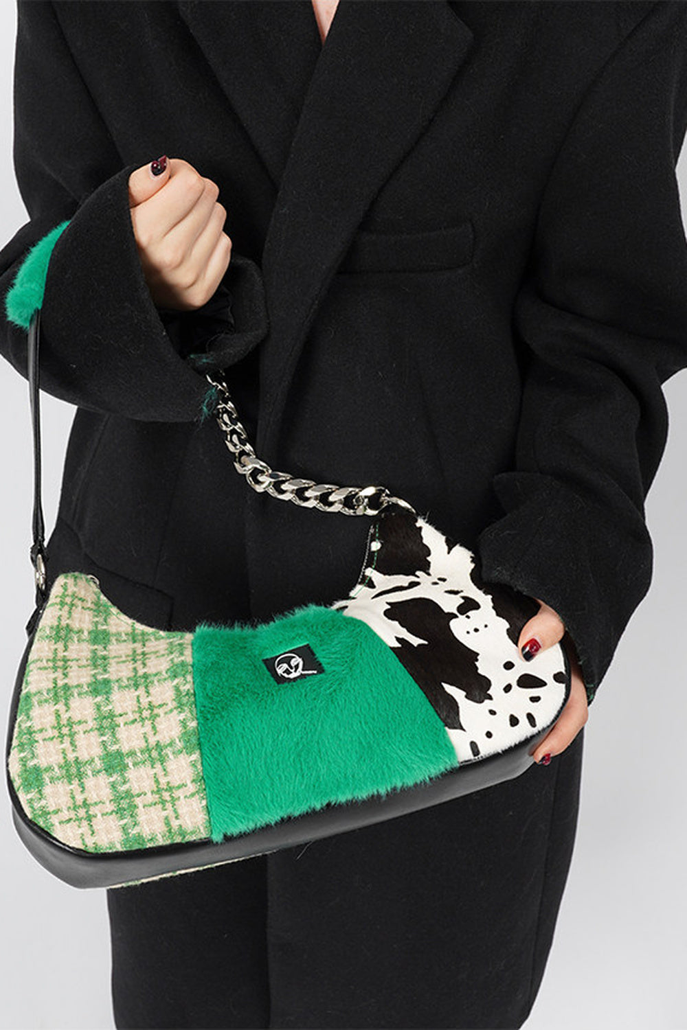 Genuine Leather Color-Block Bag