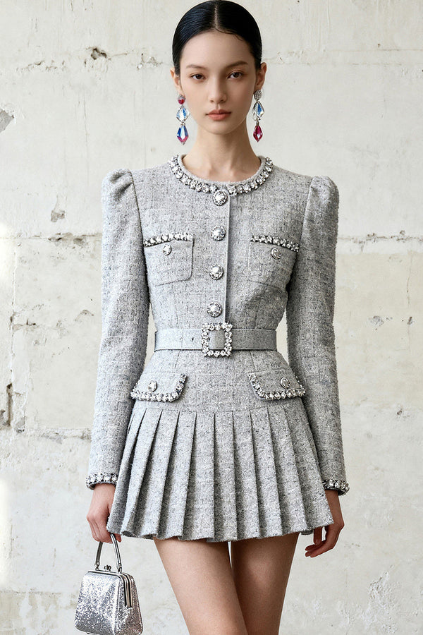 Diamond Embellished Pleated Dress